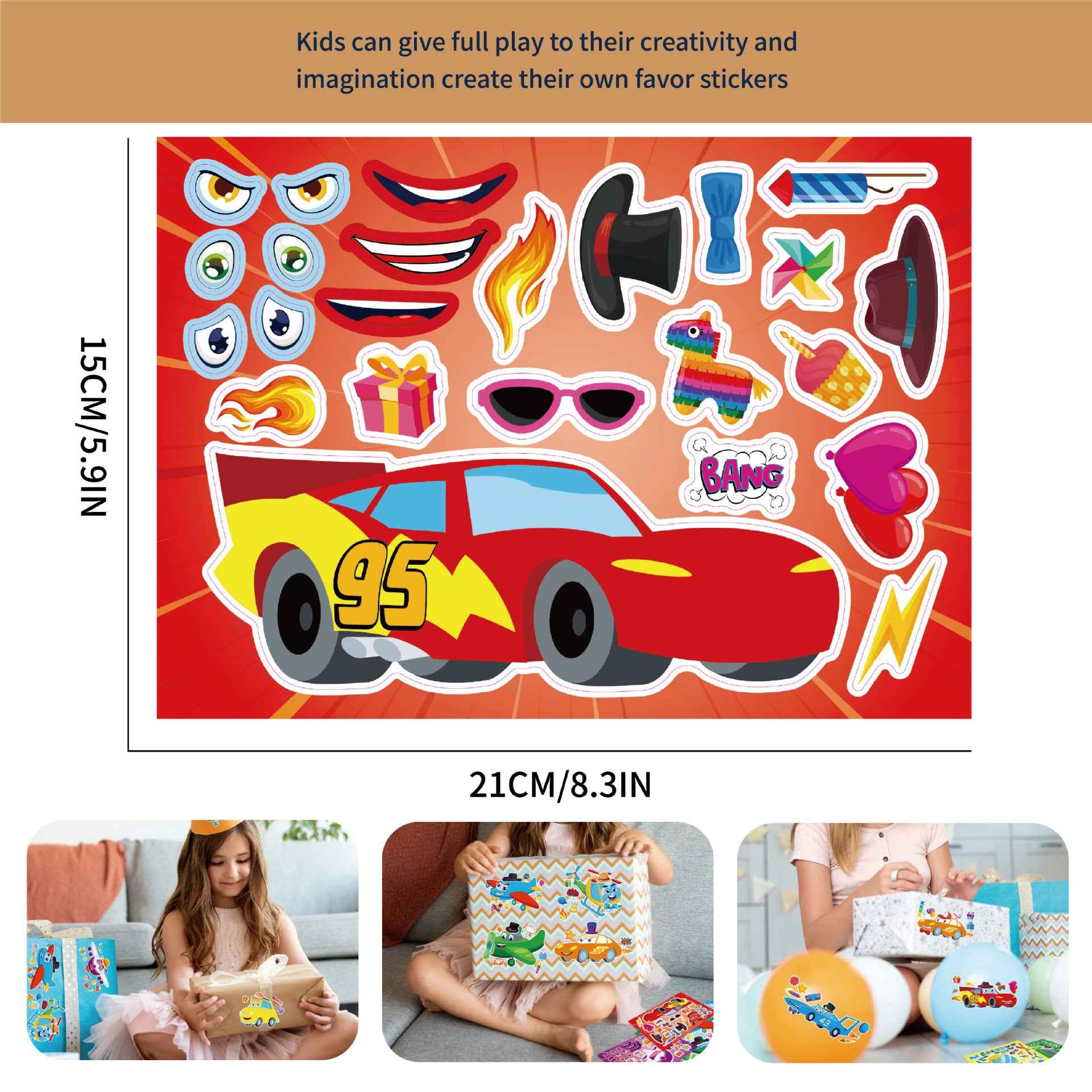 Make a Face Cartoon Race Car and Airplane Stickers for Kids 24 Sheets