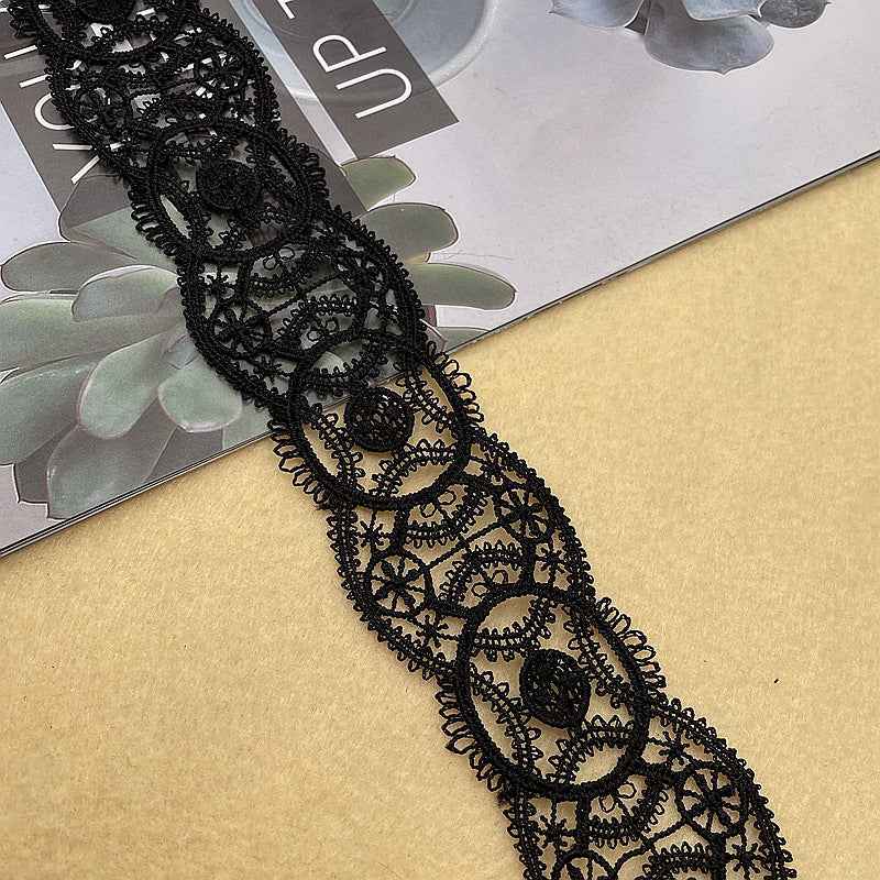 4.5cm black wave lace trim, ornate floral double-sided lace edging