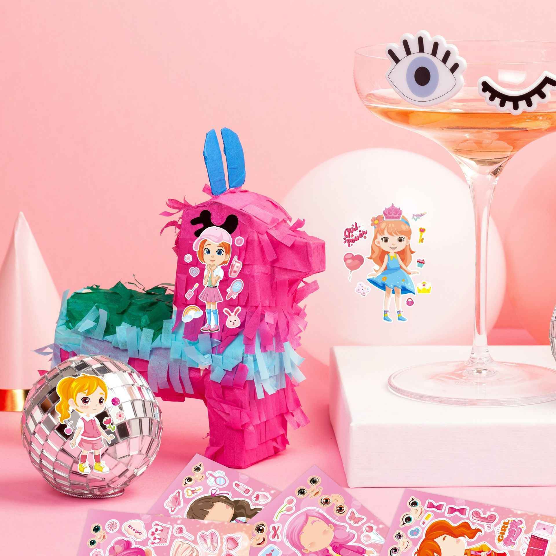 Make a Face Pink Girls Stickers for Kids 24 Sheets