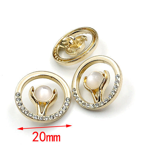 20mm round gold shank buttons with pearl center and rhinestone border (3 shown)