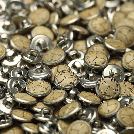 Assorted 11.5mm clock coconut buttons with silver bases and metal shanks