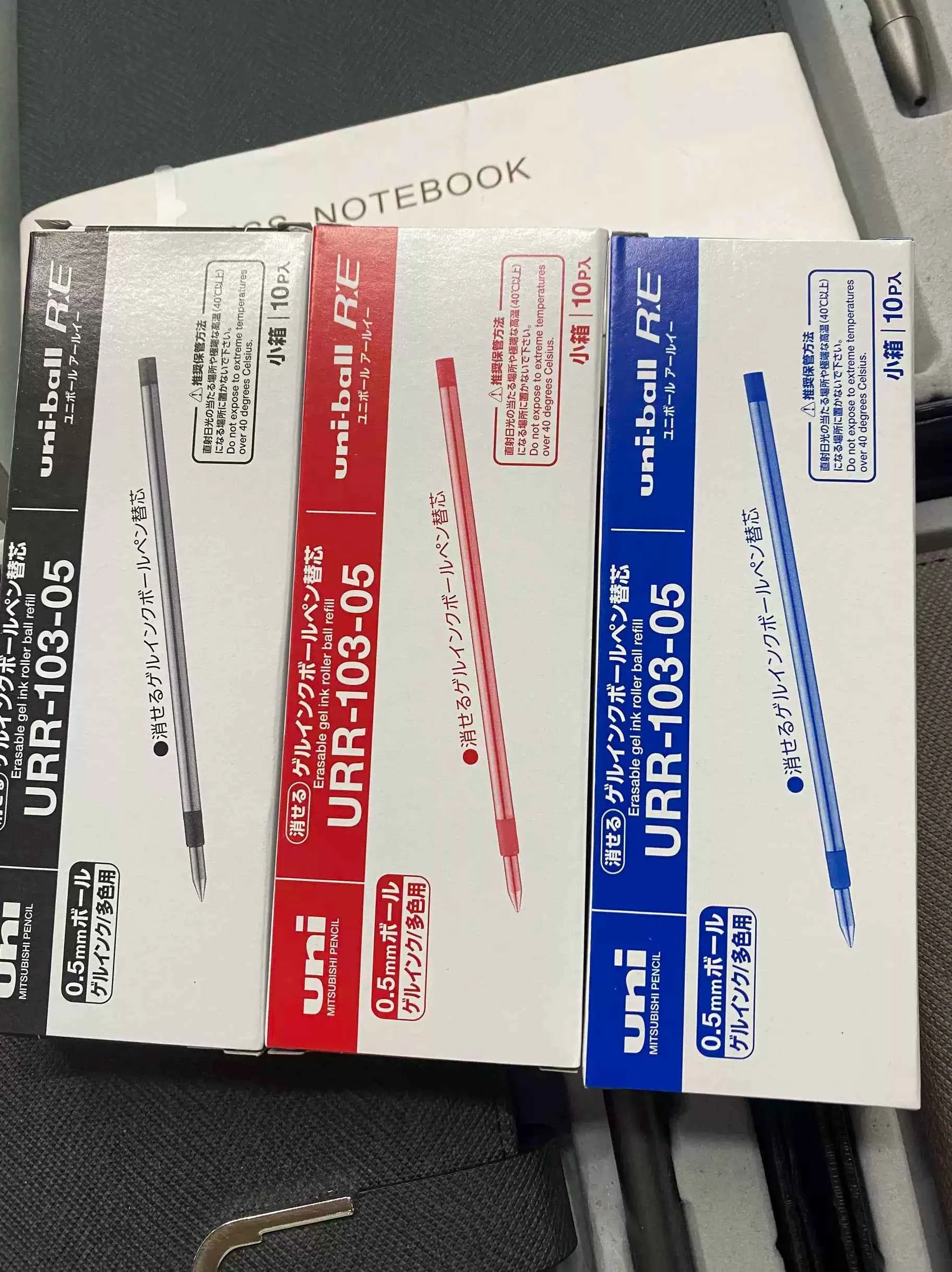 Uni-ball RE URR-103-05 Gel Pen Refill 0.5mm Black/Red/Blue 3 Pack