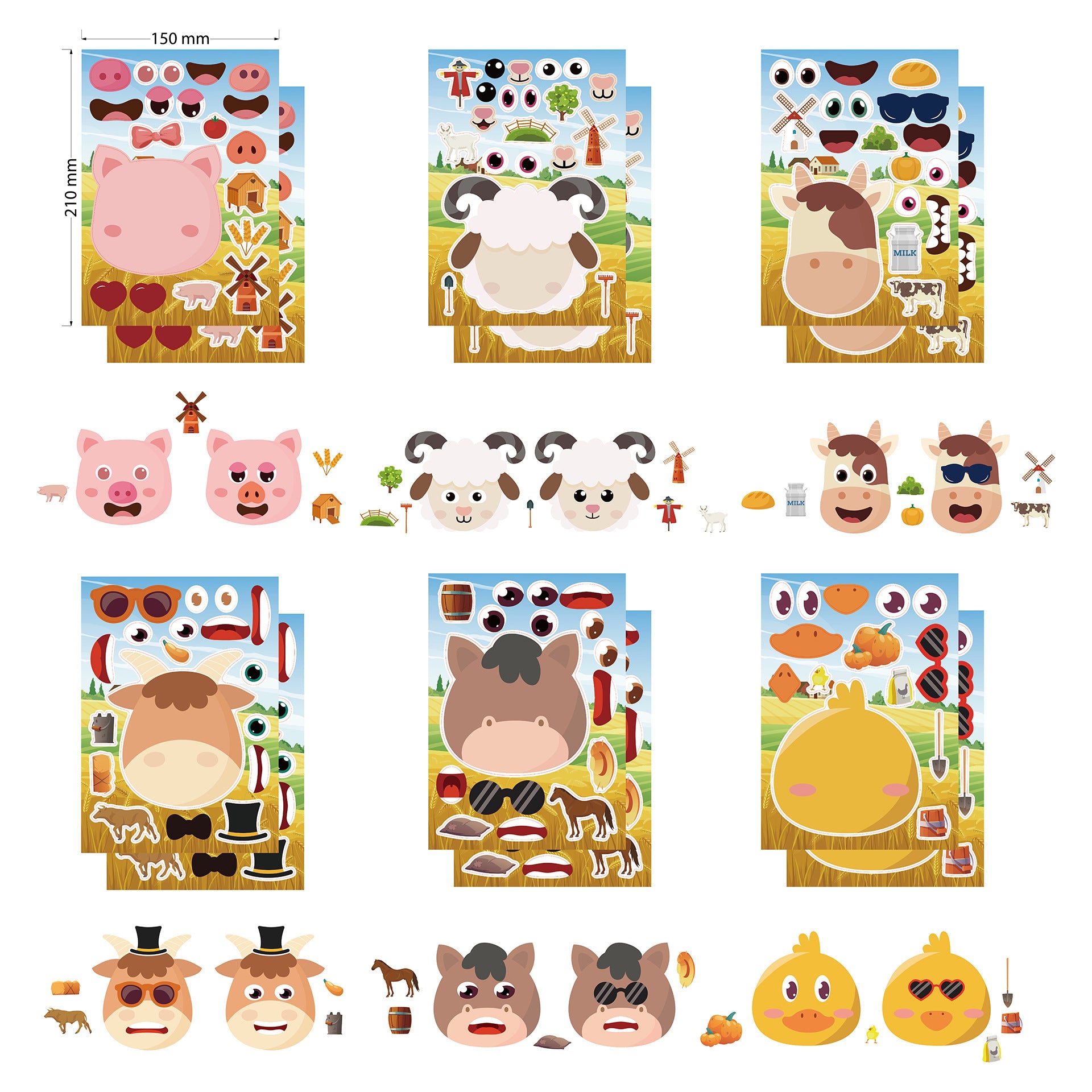 24 Sheets Farm Animals Make Your Own Stickers for Kids