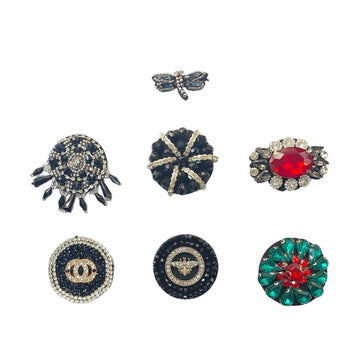 Black crystal beaded embroidered patches, bee and dragonfly motifs (six shown)