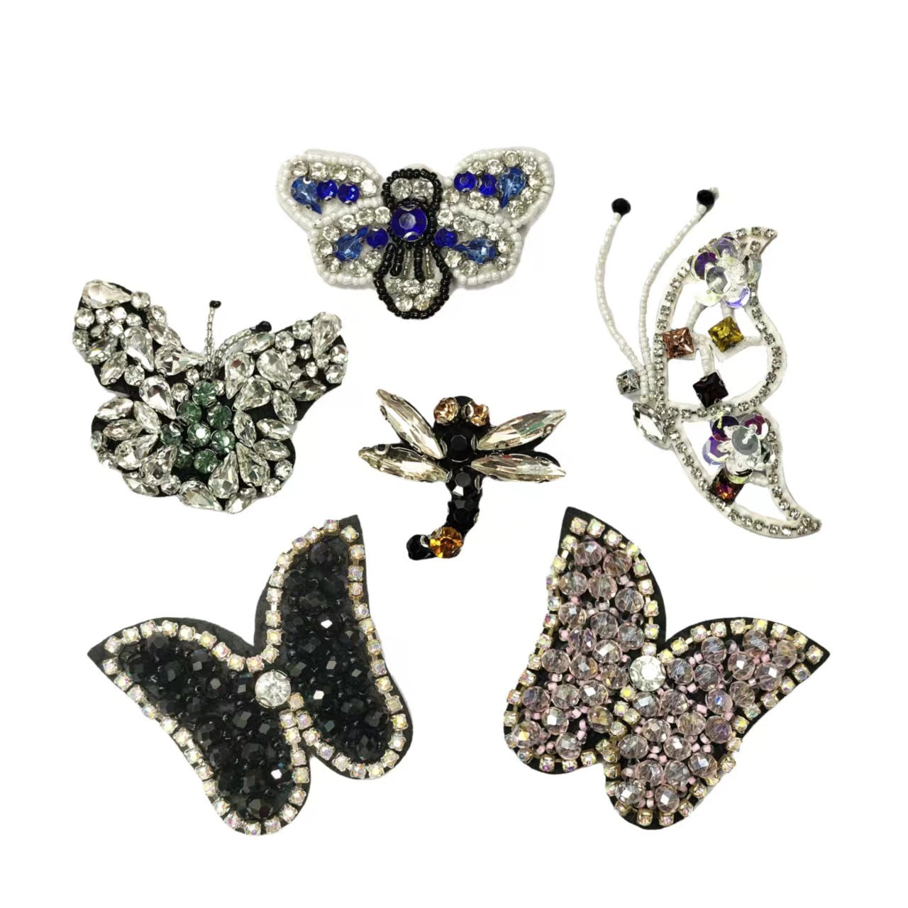 3D-Schmetterling-Patch: silberner Strass, blaue Akzente