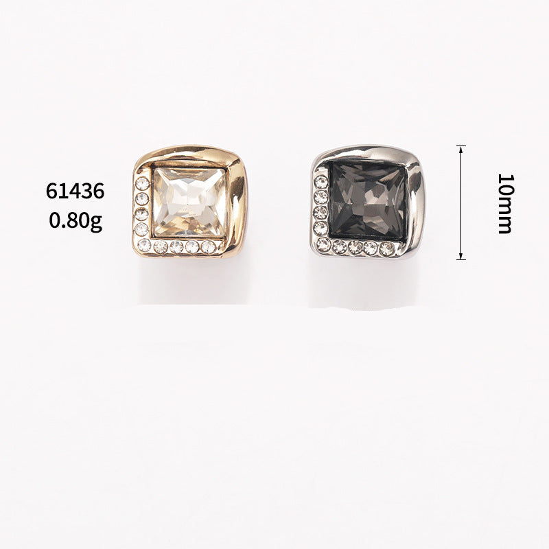 Gold and silver square rhinestone shank buttons, 10mm size shown