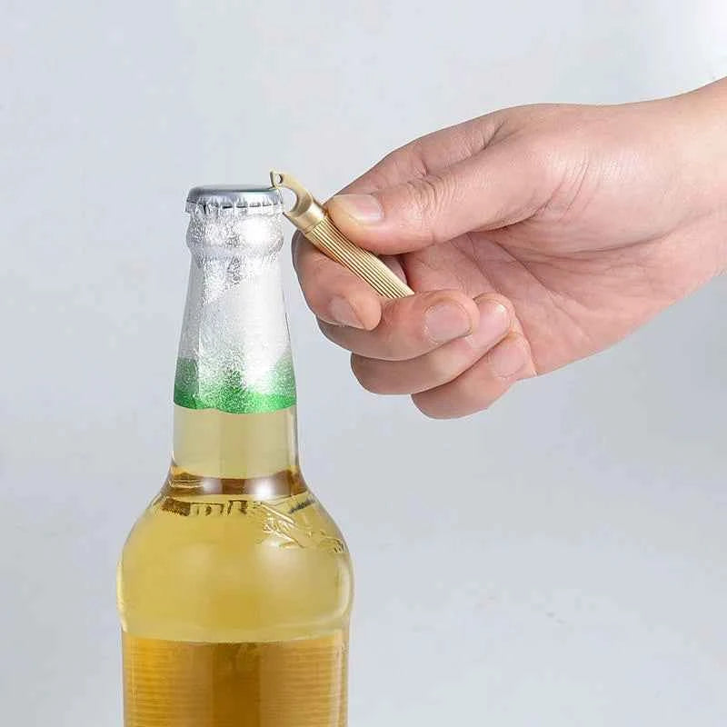 Mini Brass Keychain Multi-Tool Knife Box Cutter and Bottle Opener