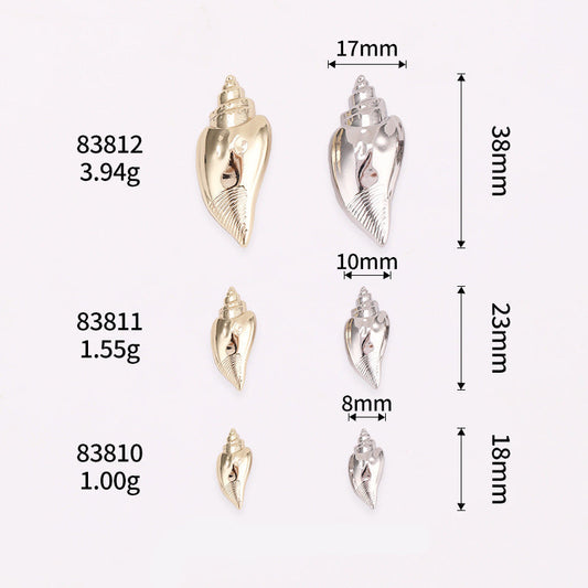 Conch shell metal shank buttons set, Light Gold & Nickel Silver with size markings