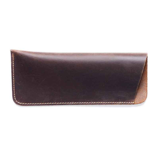 Vintage Crazy Horse Leather Pen Pouch Sleeve Eyeglasses Holder Coffee