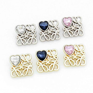Square filigree metal buttons with heart glass: blue and clear heart, 48-pack