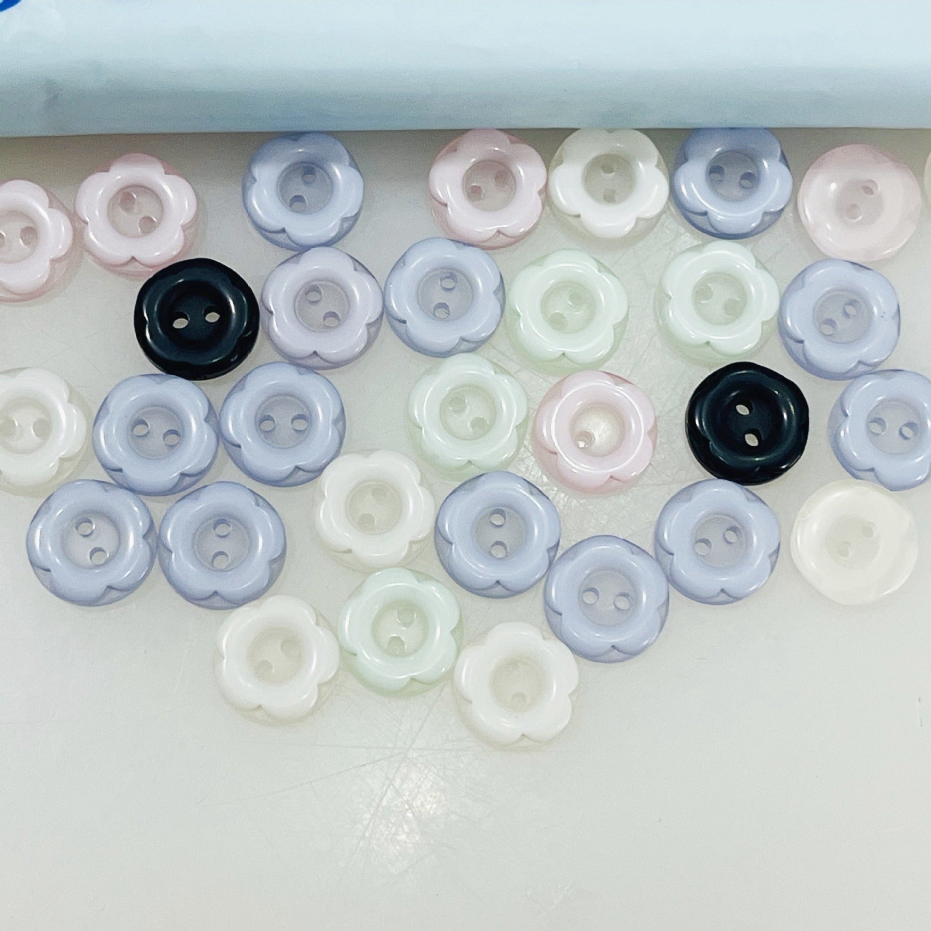 Assorted 12mm cartoon resin buttons, 2-hole, six colors mix in one pack