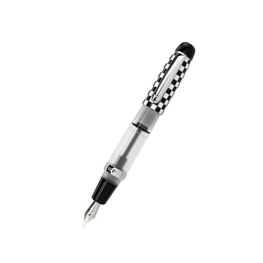 OPUS 88 Mini Pocket Fountain Pen - Traditional Eyedropper Filling, Clear Acrylic Demonstrator, Stainless Steel Nib Black White