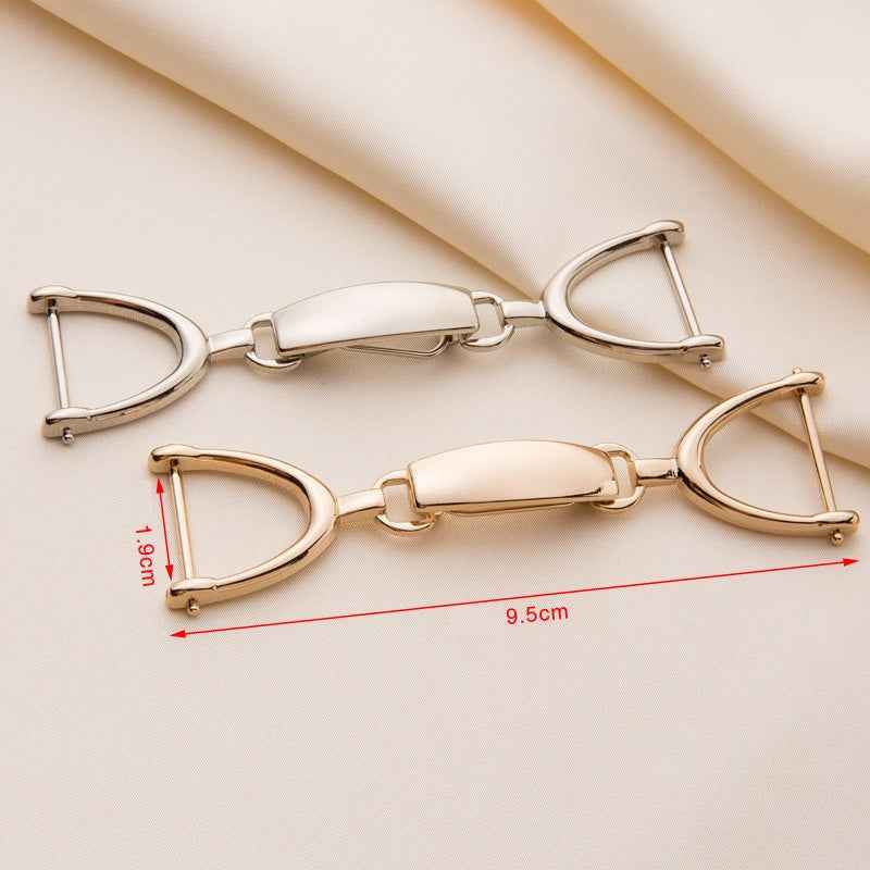 Gold and silver coat hook buckles, 9.5 cm length, D-ring hooks with clasp