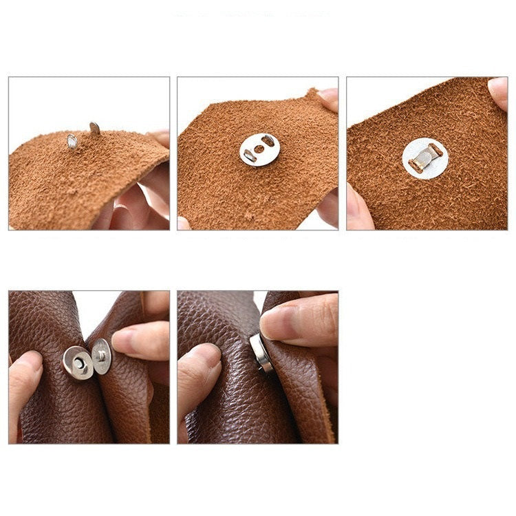 Magnetic snap buttons on leather fabric, bronze color set