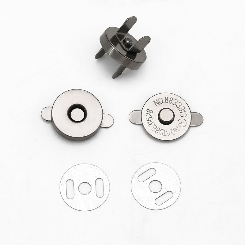 Gun black round magnetic snap buttons, front snap and backplate prongs