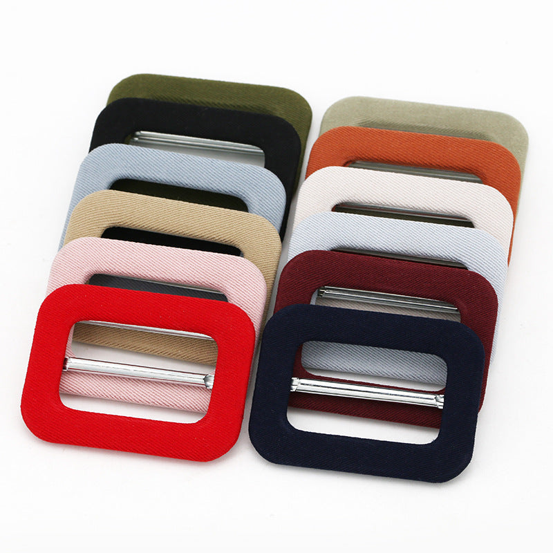 Fabric-covered metal D-ring buckles, multi-color set with chrome adjustment bars