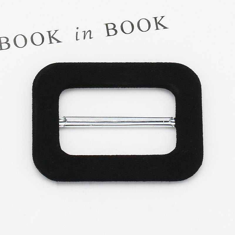 Fabric-covered metal D-ring buckle, black with chrome adjustment bar
