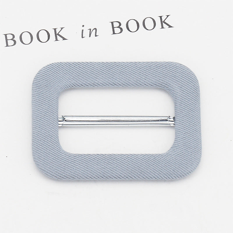Fabric-covered metal D-ring buckle, light blue with chrome adjustment bar