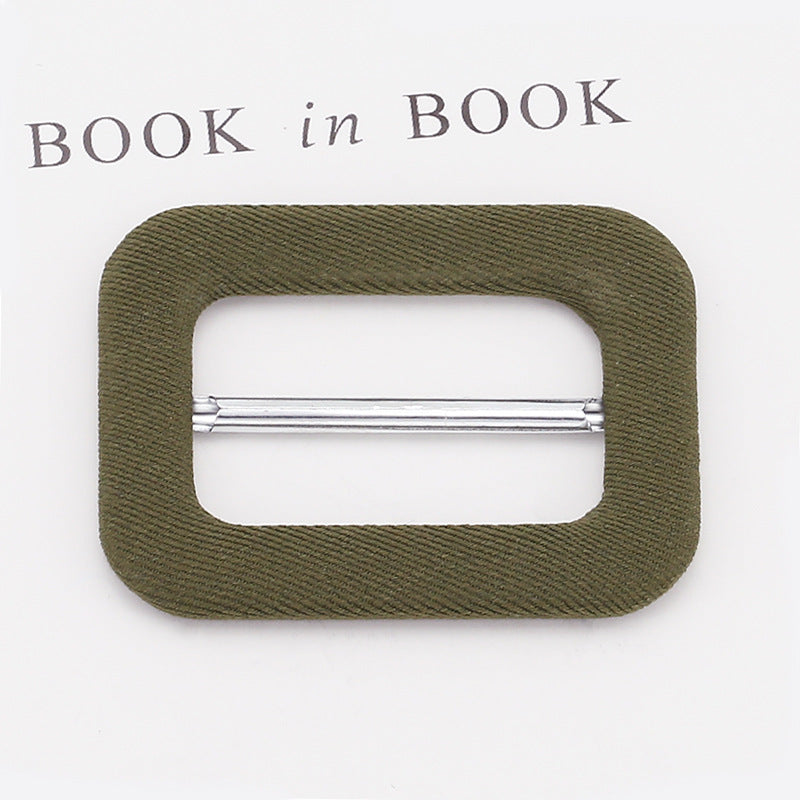 Fabric-covered D-ring buckle for belt adjustment, army green fabric with silver bar