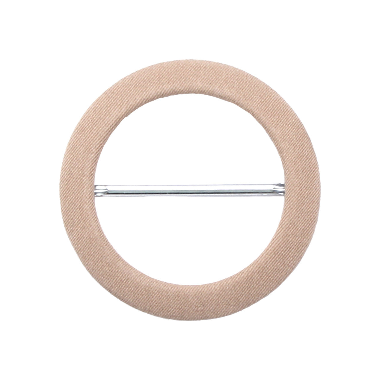 Beige round fabric-covered D-ring buckle with metal adjustment bar