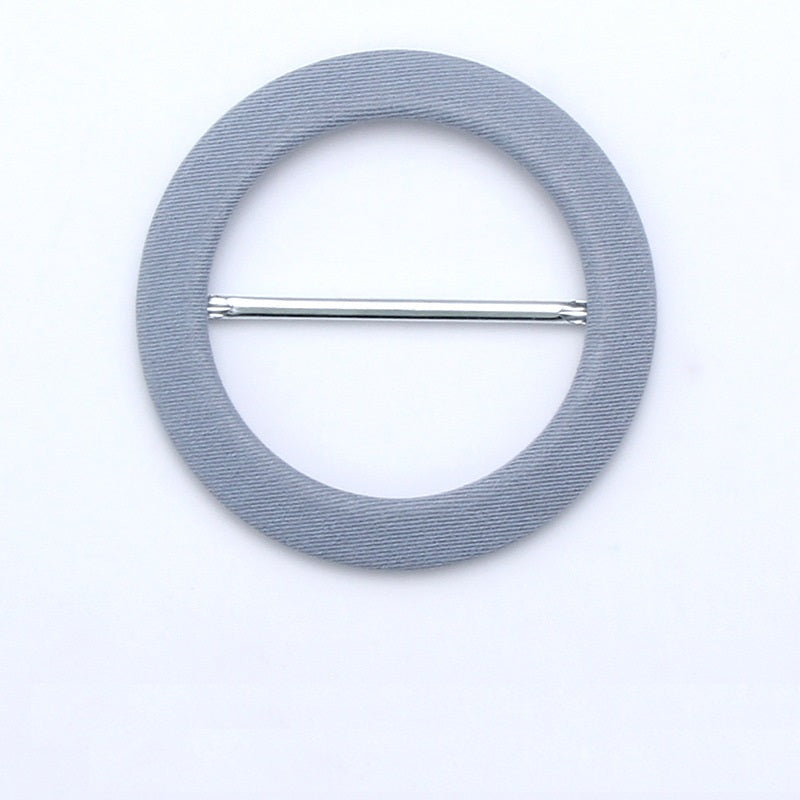 Light blue round fabric-covered D-ring buckle with metal adjustment bar