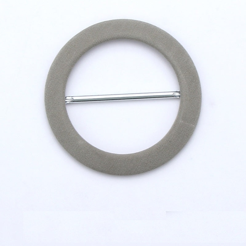 Khaki/olive round fabric-covered D-ring buckle with metal adjustment bar