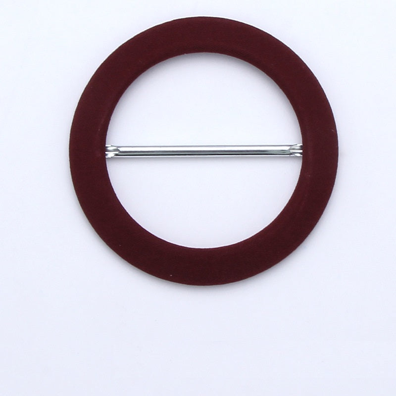 Burgundy round fabric-covered D-ring buckle with metal adjustment bar