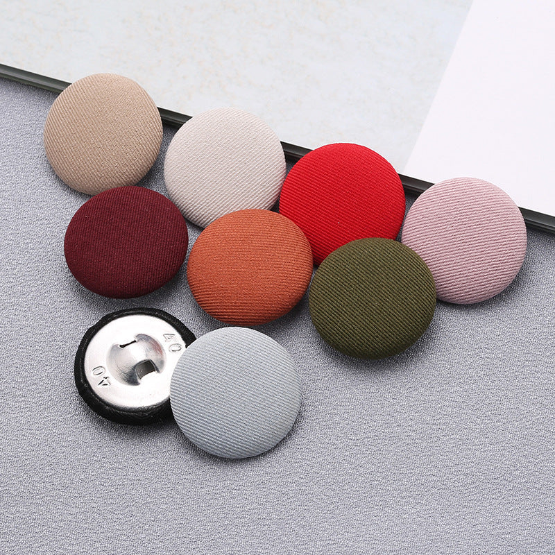 Fabric-covered shank buttons with metal shank: beige, white, red, rust, olive, mauve