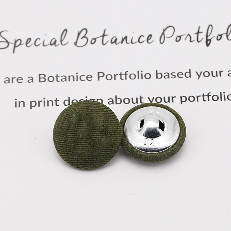 Round fabric-covered shank buttons, dark green/olive, 20 pcs set
