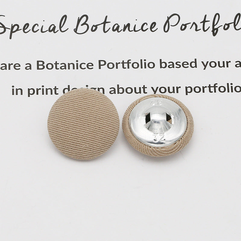 Round fabric-covered shank buttons, light beige/tan, 20 pcs set