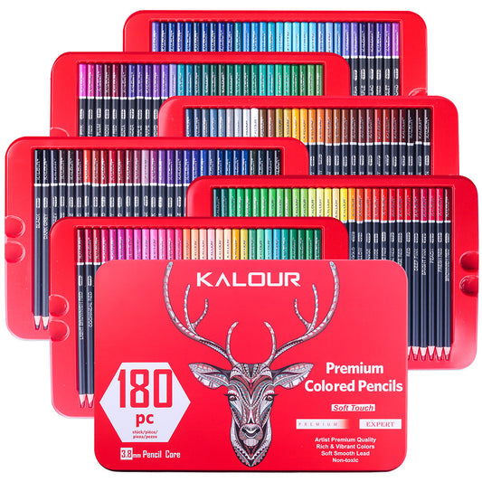 KALOUR 180 Colored Pencil Set -3.8mm Rich Pigment Soft Core Tin Box