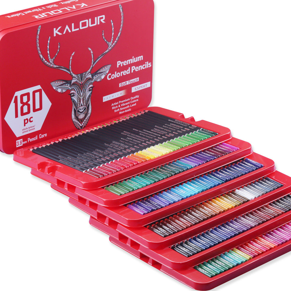 KALOUR 180 Colored Pencil Set -3.8mm Rich Pigment Soft Core Tin Box
