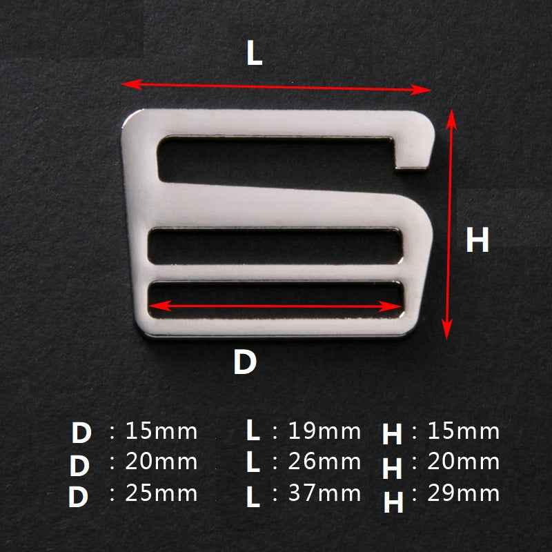 Bra strap clasp dimensions: D 15–25mm, L 19–37mm, H 15–29mm