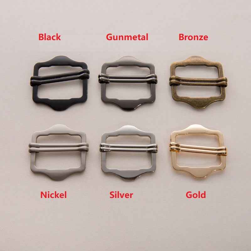 Metal slide buckles, double-pin set in Black, Gunmetal, Bronze, Nickel, Silver, Gold