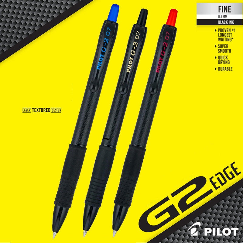 Pilot G2 Black Blade Limited Edition 0.7mm Gel Pens – Carbon-Fiber Pattern, 3-Pack (Black, Red & Blue)