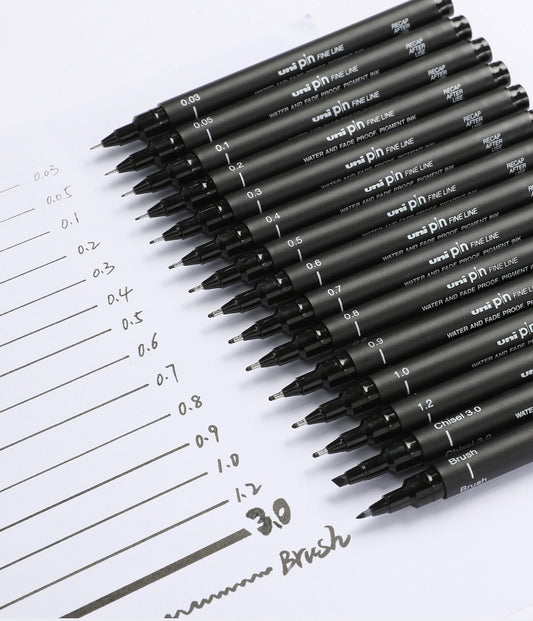 Uni Pin Fineliner Drawing Pen - 15 Grades - Black Ink