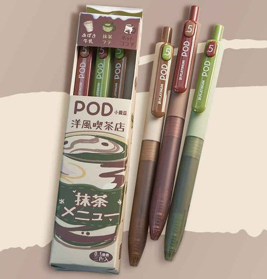 PLATINUM POD-5 Matcha Needle Tip 3 Pens with 2 Refills