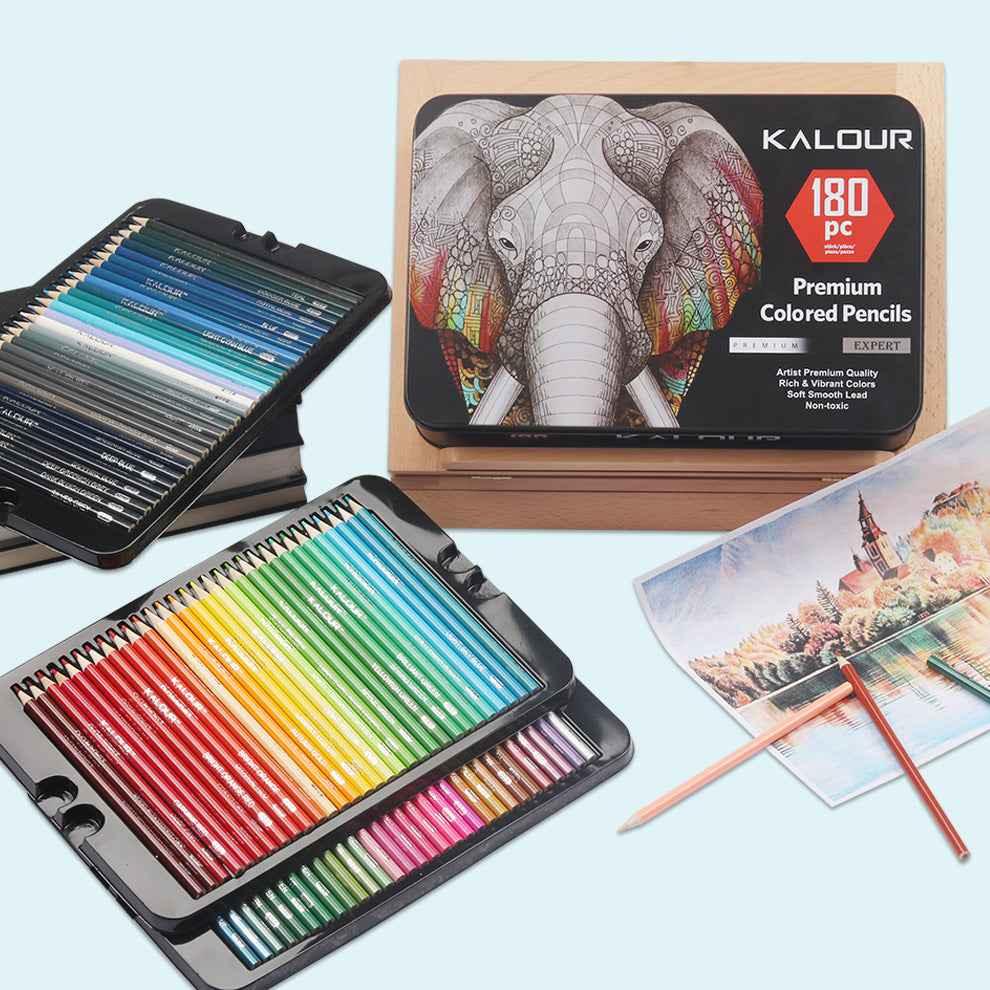 Kalour KALOUR 180 Oil Based Colored Pencil Set for Adults Artists Kids Tin Bo