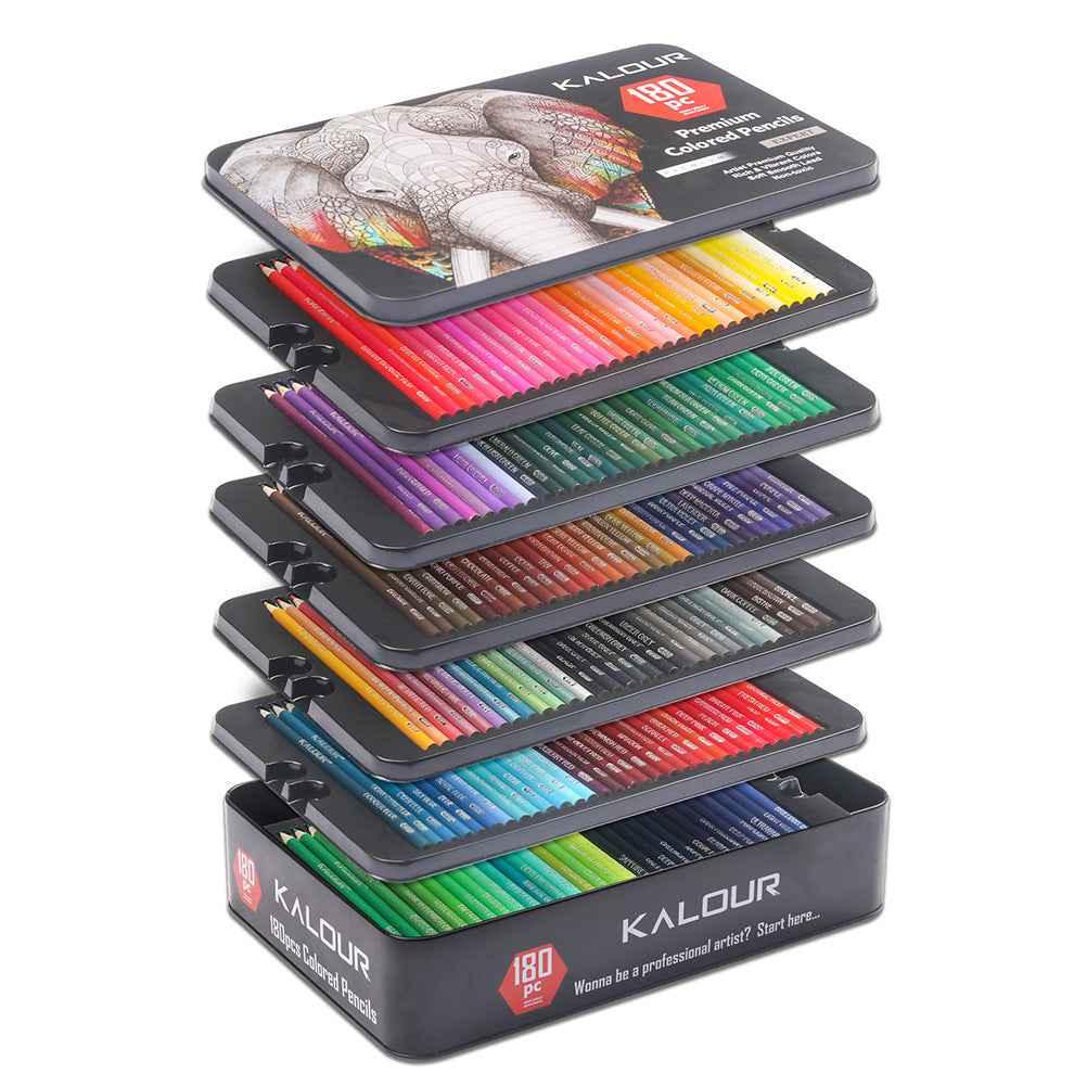 Kalour KALOUR 180 Oil Based Colored Pencil Set for Adults Artists Kids Tin Bo