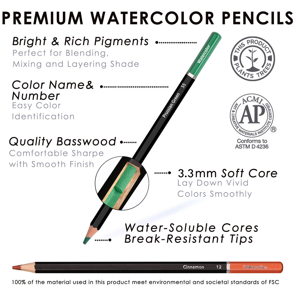KALOUR 72 Watercolor Pencils Professional Art Drawing Pencil Set