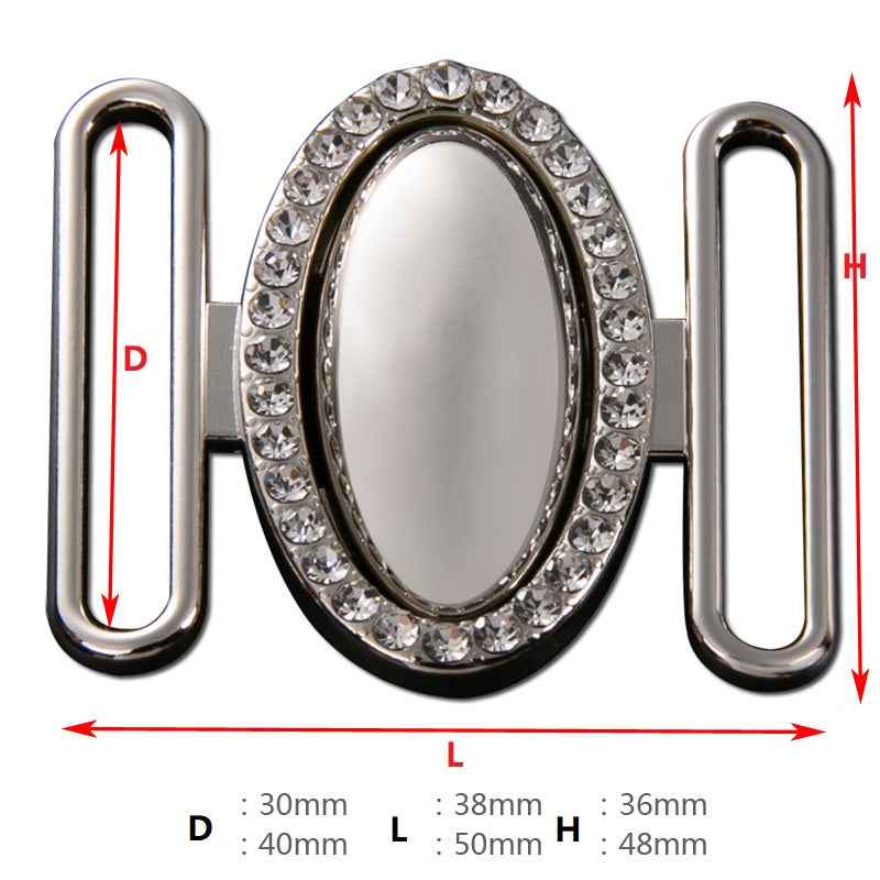 Ovales Strass-Schnallenset, Maße D 30–40 mm, L 38–50 mm, H 36–48 mm