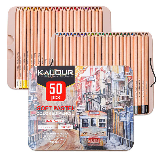 KALOUR 50 Soft Pastel Colored Art Drawing Pencils Set