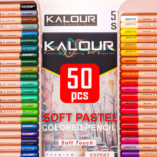 KALOUR 50 Soft Pastel Colored Art Drawing Pencils Set