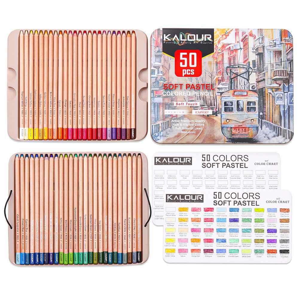 Kalour KALOUR 50 Soft Pastel Colored Art Drawing Pencils Set