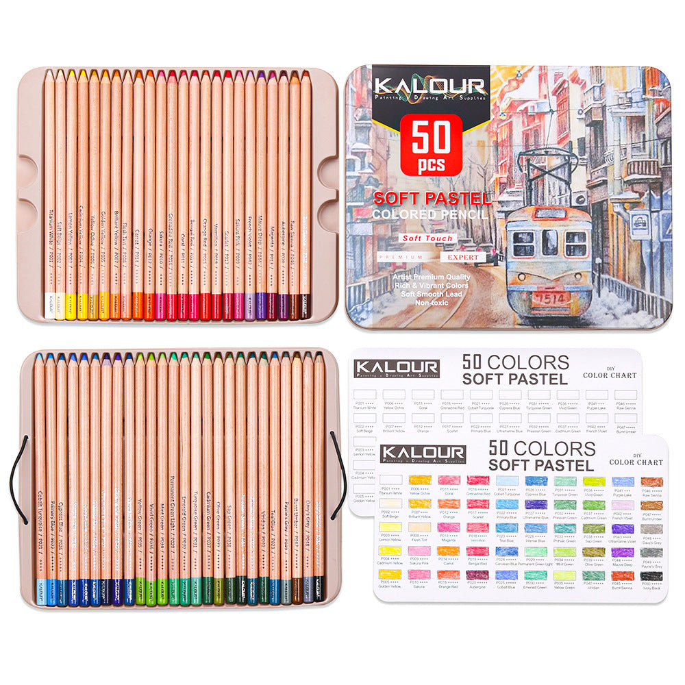 KALOUR 50 Soft Pastel Colored Art Drawing Pencils Set