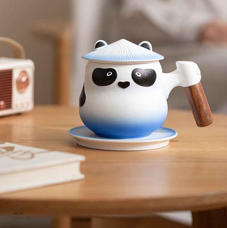 11oz Panda Tea Mug with Infuser and Lid Strainer Coaster