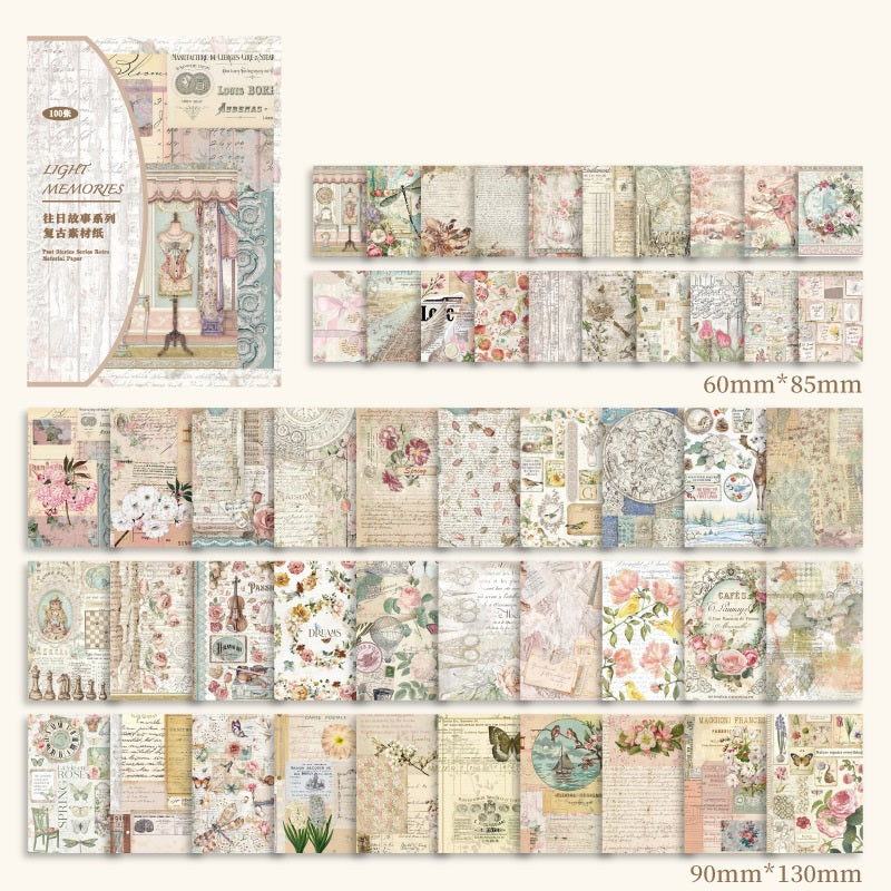 400-Piece Past Story Scrapbook Paper Set – 4 Timeless Designs
