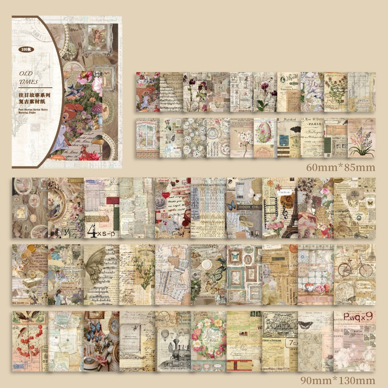 400-Piece Past Story Scrapbook Paper Set – 4 Timeless Designs