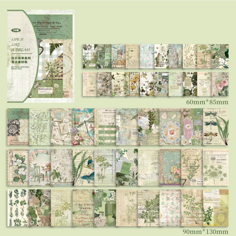 400-Piece Past Story Scrapbook Paper Set – 4 Timeless Designs