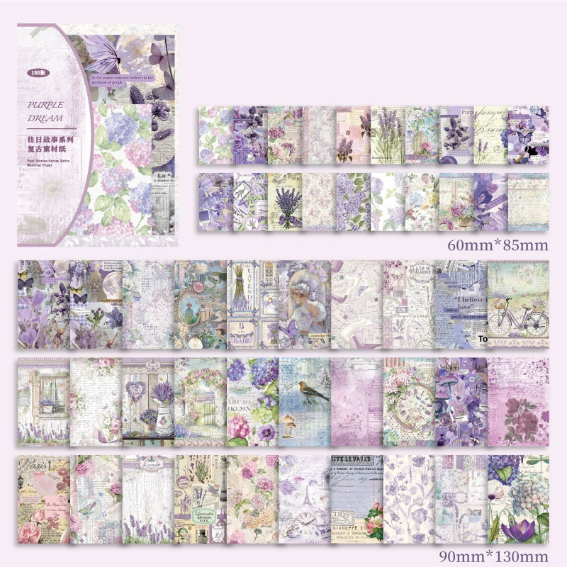 400-Piece Past Story Scrapbook Paper Set – 4 Timeless Designs
